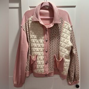 POL Pink and Cream Quilted Bomber Jacket